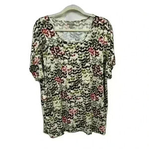 J Jill Womens XL Multicolor Short Sleeve Tunic Top Wearer Collection Rayon Lycra